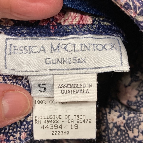 Jessica McClintock Gunne Sax navy floral lace collar double bow dress size 5 - Picture 9 of 10